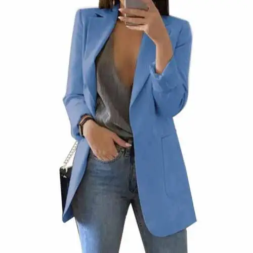 Новые модные однотонные Цвет женские офисные клетчатый блейзер с длинным рукавом свободного покроя с рисунком «гусиные лапки», костюм, пальто, куртка Для женщин пиджаки, женская верхняя одежда - Цвет: blue