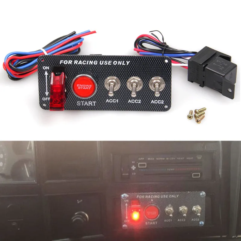 

For Racing Car 12V LED Toggle Ignition Switch Panel Engine Start Push Button Come with the Relay to control the buttons