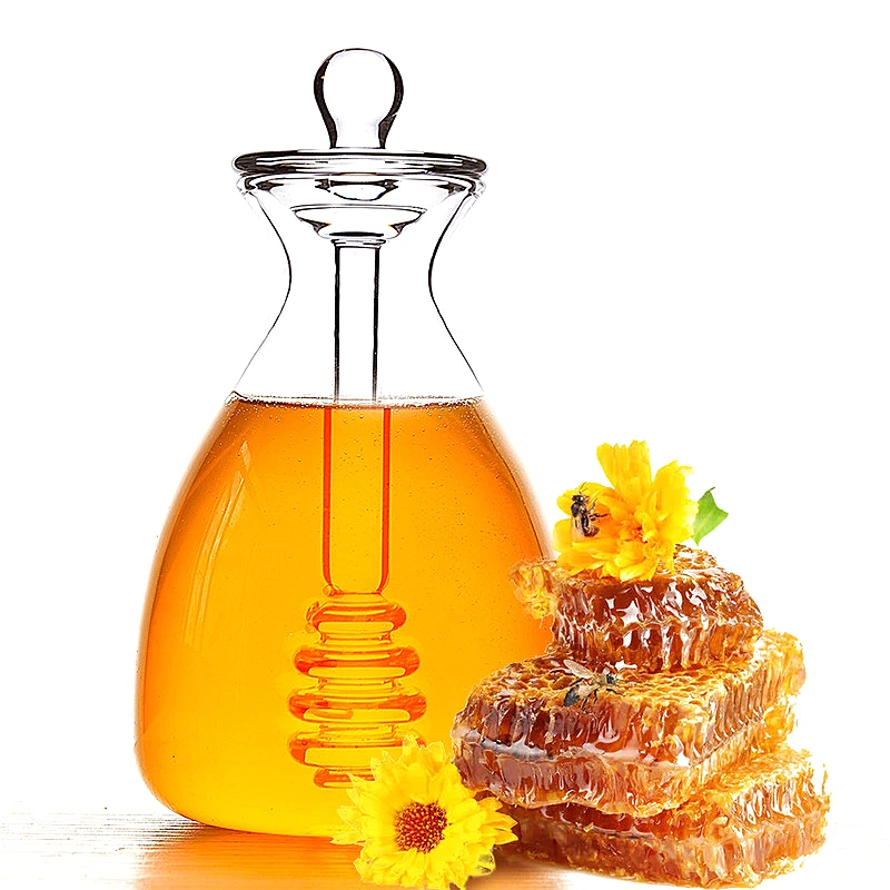 

Large 500ML Sealed Glass Honey Pot with Honey Dipper High Borosilicate Glass Kitchen Storage Jar Glass Honey Syrup Container