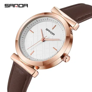 

SANDA 2020 Veins Dial Design Ladies Watches Fashion Dress Quartz Watch Women Popular Brand Leather Wrist Watch relogio feminino