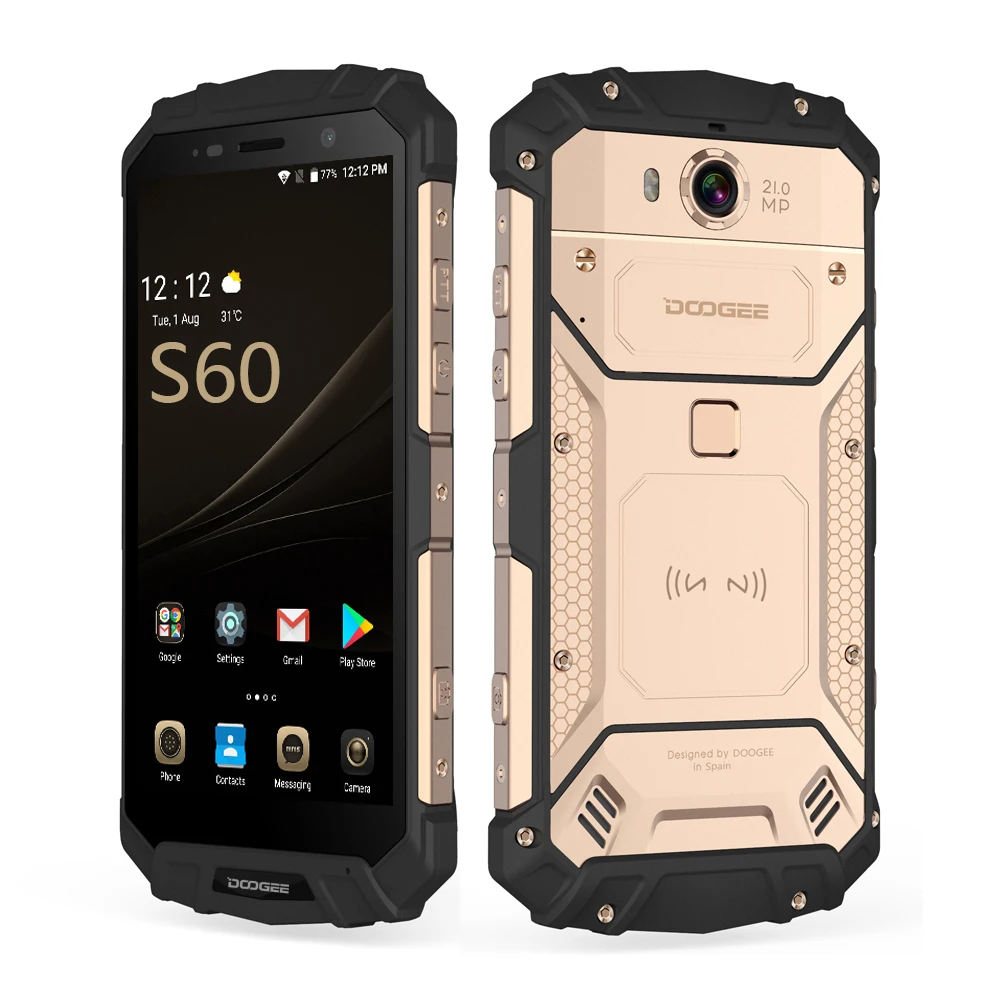 Gold Doogee S60, беспроводной Смартфон с зарядкой, Android 7,0, Helio P25, четыре ядра, 6 ГБ, 64 ГБ, быстрая зарядка, 21 МП, 4G, глобальная версия, мобильный телефон - Цвет: Gold