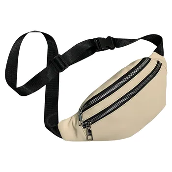 

Unisex Fashion Double Zipper Waist Bags Women Men Leather Fanny Pack Shoulder Bags Crossbody Chest Bags Sac Banana Femme