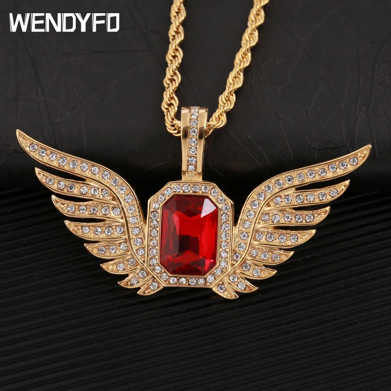 WENDYFO, Новое поступление, ожерелье из нержавеющей стали с крыльями, для мужчин и женщин, золотого цвета, стразы, цепочка, ожерелье, s подвески, очаровательное ювелирное изделие, подарок