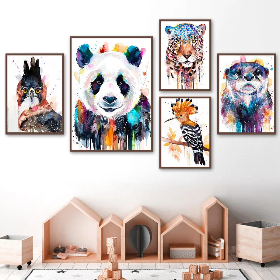 Colorful Lion Tiger Fox Parrot Panda Kids Wall Art Canvas Painting Nordic Posters And Prints Wall Pictures For Living Room Decor