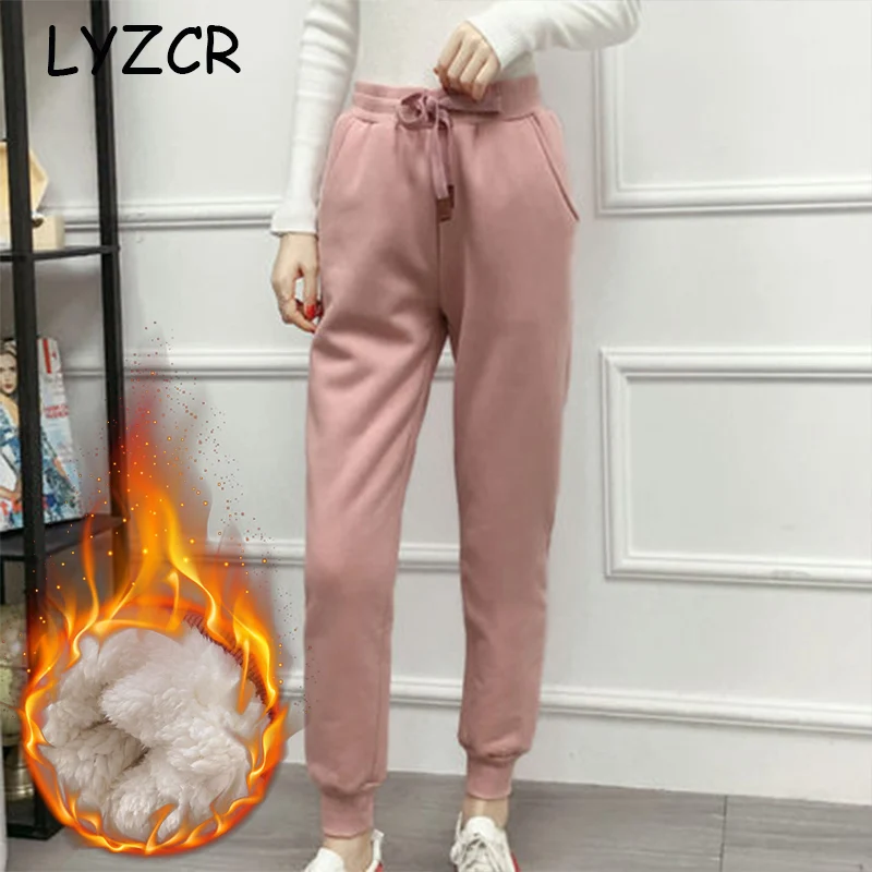 Acheter Pantalon d hiver chaud femmes épais cachemire pantalon décontracté ample chaud polaire femmes velours hiver pantalon femmes couleur bonbon pantalon