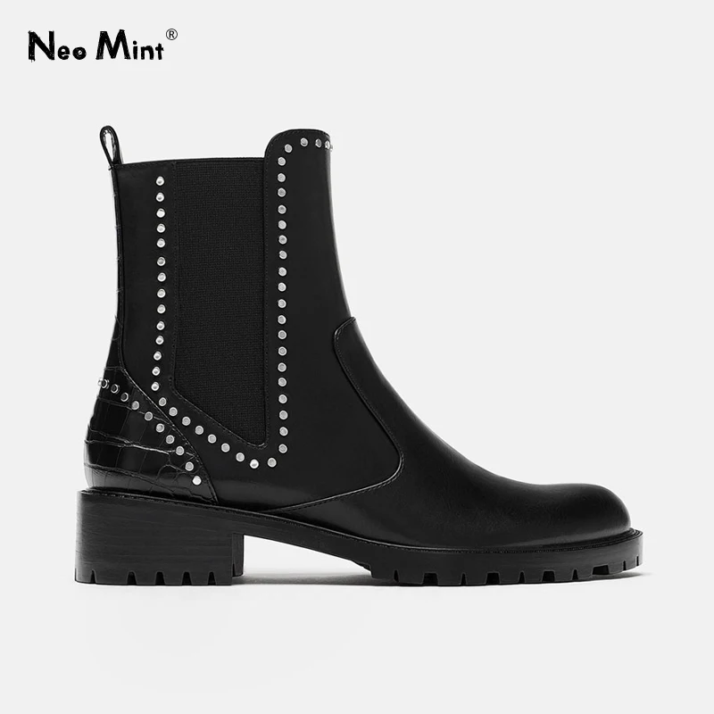 black leather studded chelsea boots