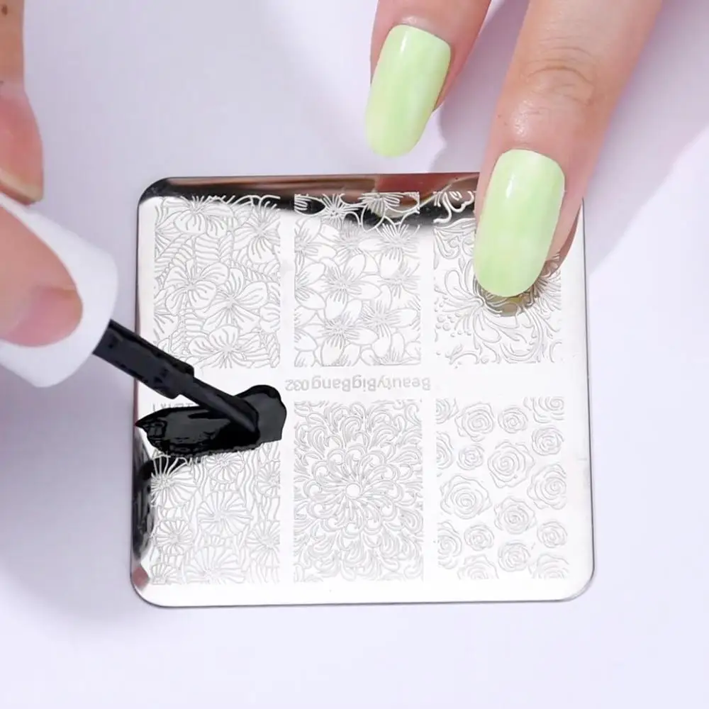 BEAUTYBIGBANG 6*6 см штамповочные пластины для ногтей Цветочный узор для ногтей штамп штамповка шаблон и форма для ногтей трафаретные гвозди инструмент