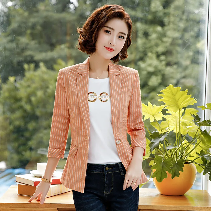 

Small Suit Coat Women's Korean-style Spring And Autumn Casual Fashion Elegant Short Stripes Suit 2018 New Style Business Suit