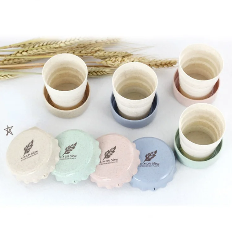 1pc Straw Wheat Drinking Cup Mini Telescopic Portable Folding With Dstproof Cover Travel Camping Convenient Bottle |