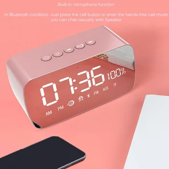 

Wireless bluetooth Speaker LED Mirror Alarm Clock Subwoofer AUX Music Player Snooze Support FM Radio And TF Card
