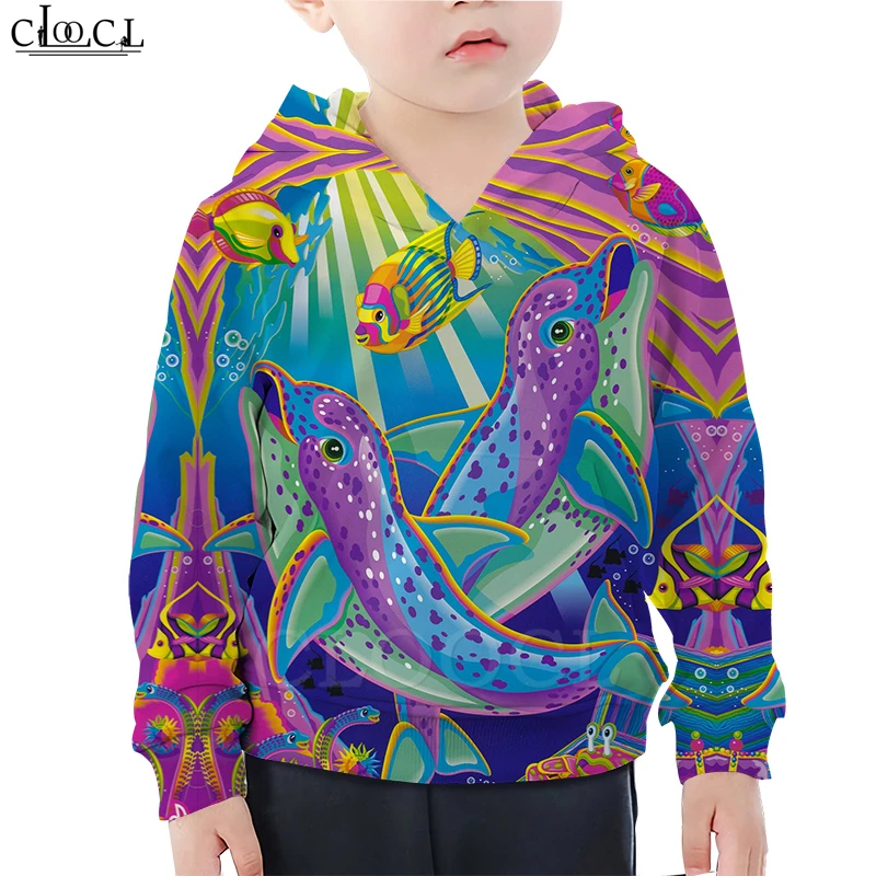  Colorful Dolphin Hoodie Naughty Kids Baby Boy Hoodies 3D Print Baby Girl Children's Sweatshirt Casu