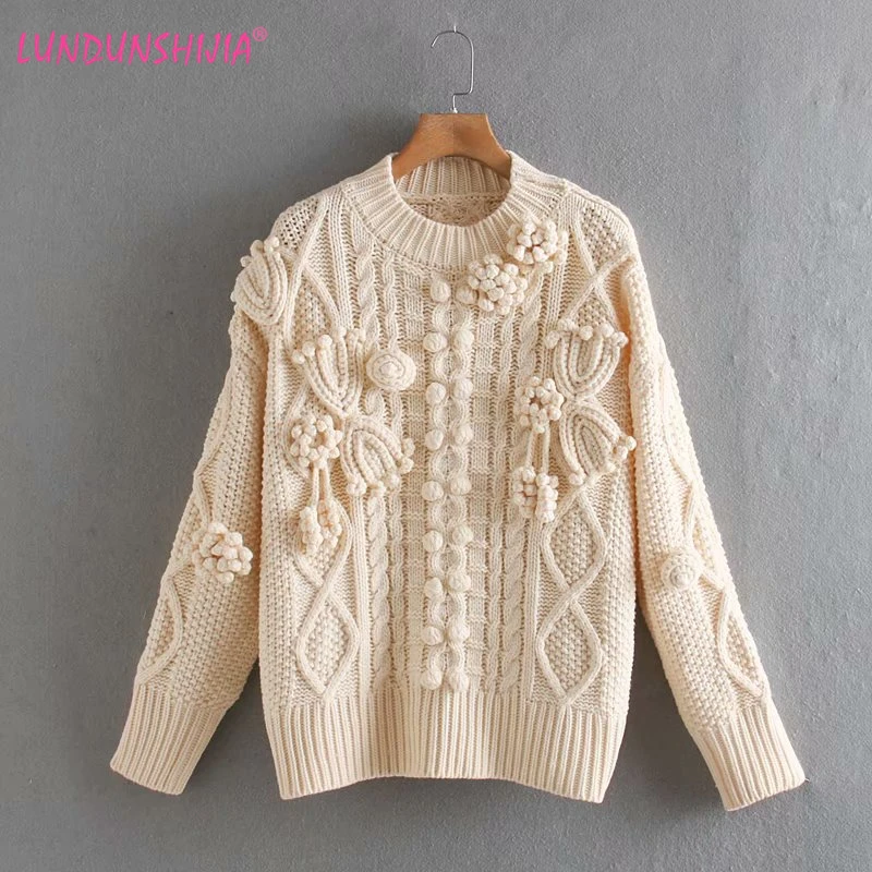 

LUNDUNSHIJIA Hot 2020 New Arrival Spring Autumn Winter Sweaters Hand-made Crochet Pullovers O-neck Loose Sweaters For Women