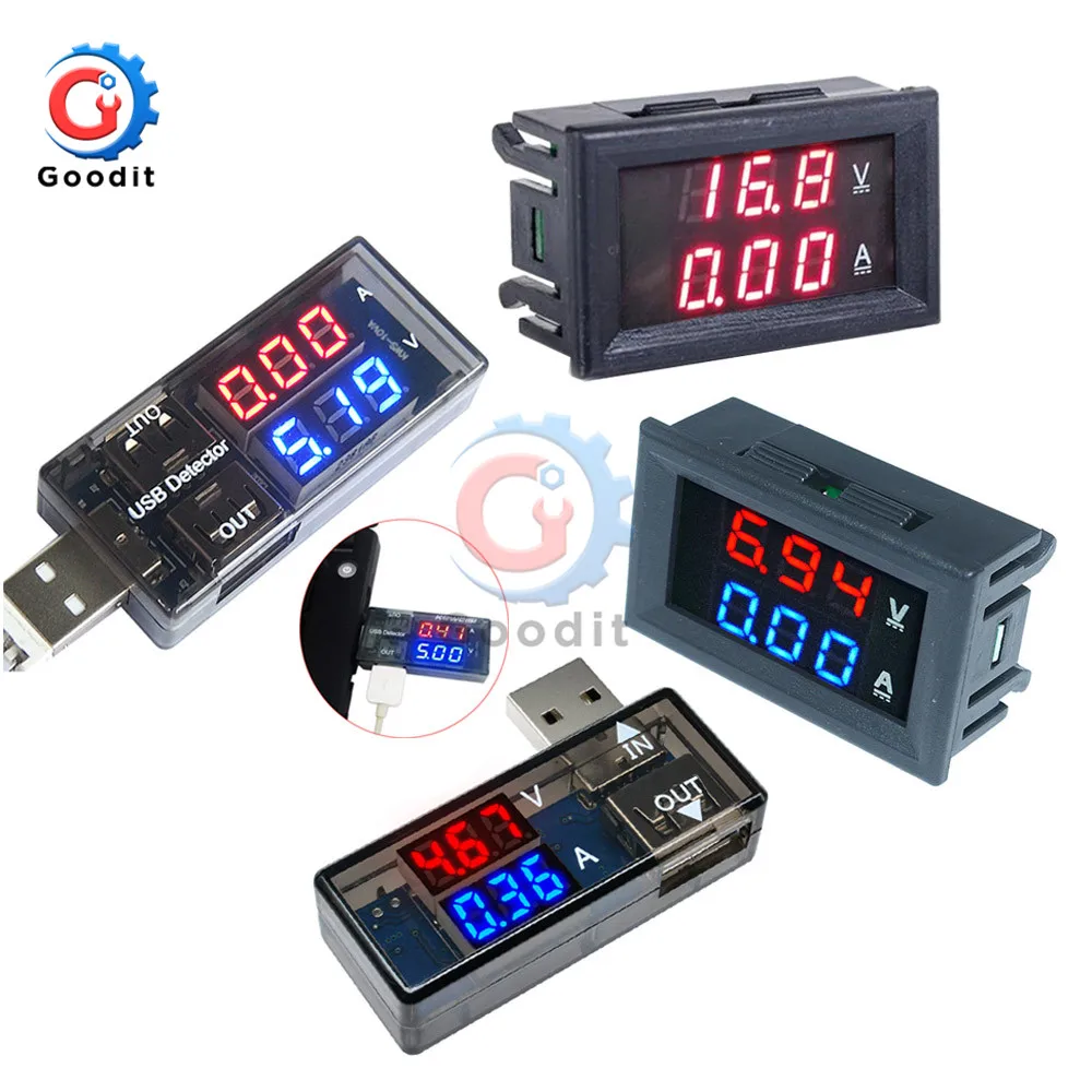 0 56 &quotсветодиодный цифровой вольтметр амперметр DC 100V 10A измеритель тока USB