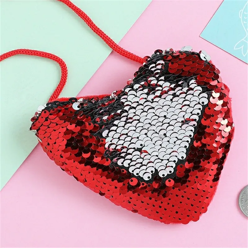 Модные сумки в форме сердца для маленьких девочек сумка через плечо с блестками
