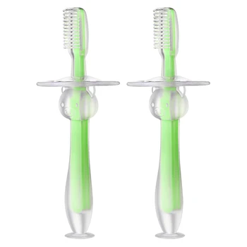 

2pcs Boys Girls Baby Toothbrush Soft Silicone Anti Chocking Home Travel Anti Fall Cute Detachable Dental Care Mouth Cleaning