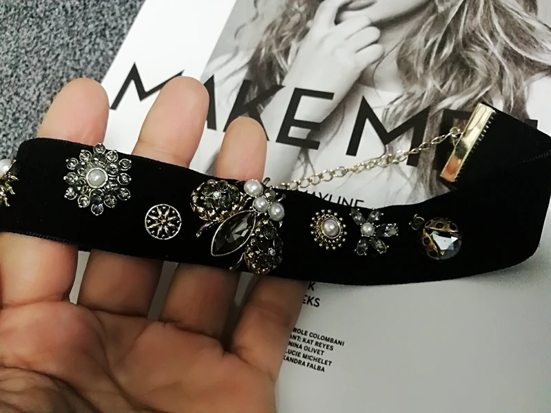 women winter handmade crystal bee statement choker Cloth collar Necklace