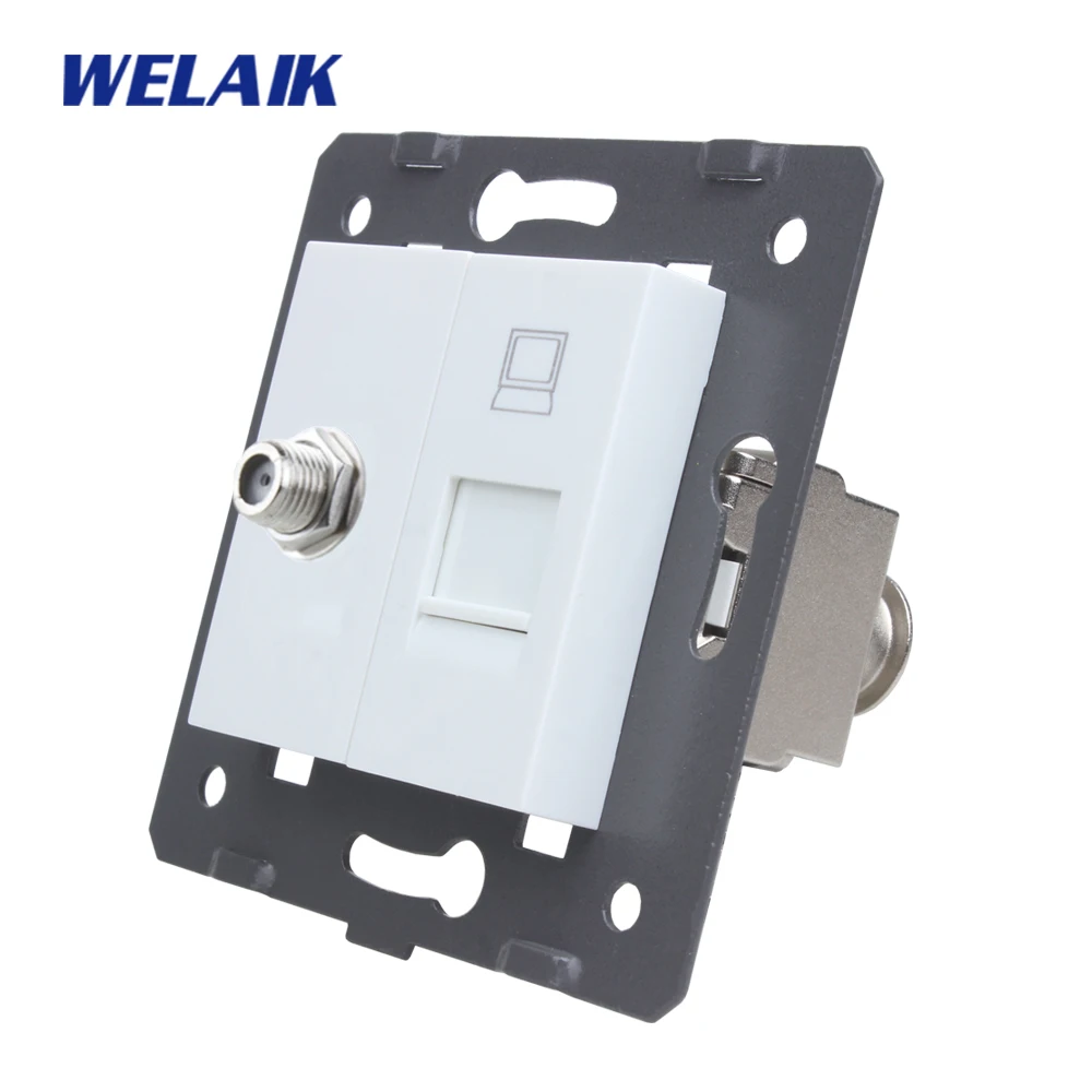 Hot Sale  WELAIK EU Standard-Gigabit CAT6A Super-shielded Computer RJ45 Socket+Satellite Socket DIY Parts-Wal