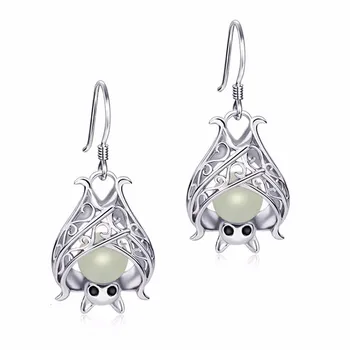

Genuine 100% 925 Sterling Silver Mysterious Glowing Bat drop Earrings for Women DIY Fine Jewelry Party Gift free shipping