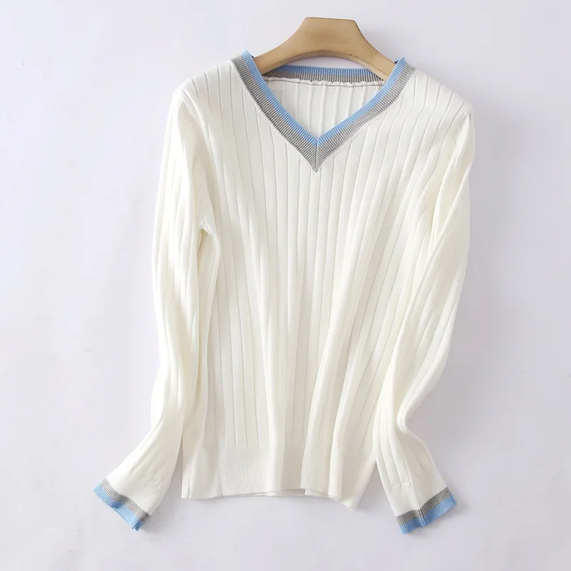 Горячая Распродажа, Новое поступление, Женский кашемировый шерстяной свитер, Женский контрастный Основной цветной пуловер с длинным рукавом