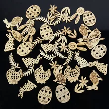 

50/100 Pcs DIY Wooden Chip Rabbit Eggs Bunny Chick Hanging Ornaments Pendant Kids Gifts Easter Decoration for Home Wood Pieces