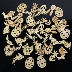50/100 Pcs DIY Wooden Chip Rabbit Eggs Bunny Chick Hanging Ornaments Pendant Kids Gifts Easter Decoration for Home Wood Pieces