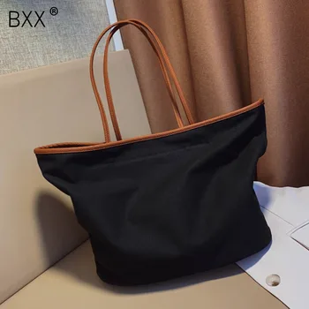 

[BXX] Casual Canvas High Capacity Bags For Women 2020 Winter Solid Color Shoulder Handbags Female Travel Fashion Bag HO012