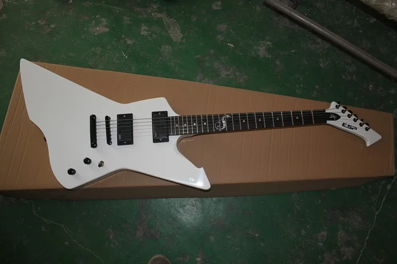 

Free Shipping Custom Shop Ebony Fretboard SNAKEBYTE James Hetfield White Electric Guitar with 9V Active Pickups