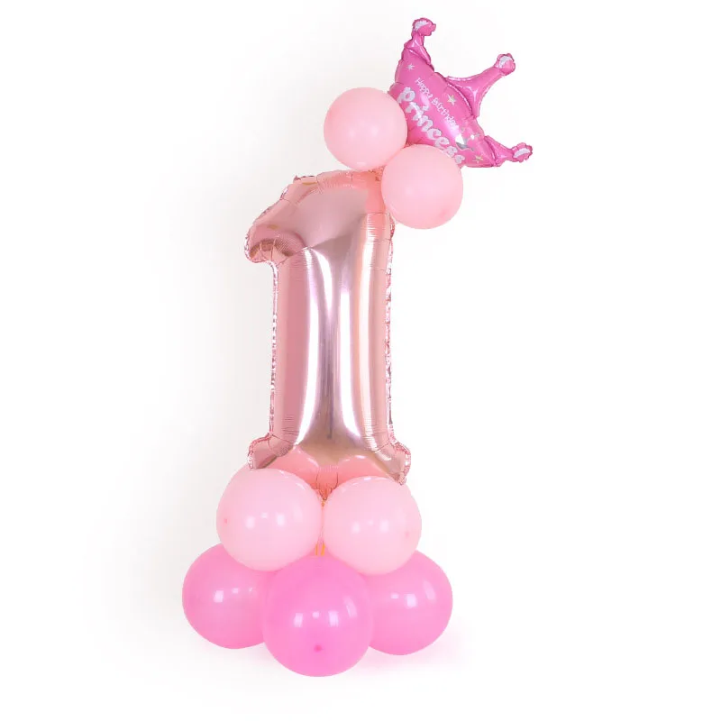 1 компл. Синий Розовый Фольга номер шар утолщаются латексные воздушные шары с короной юбилей ребенок душ Дети День рождения украшения - Цвет: Rose Gold-1