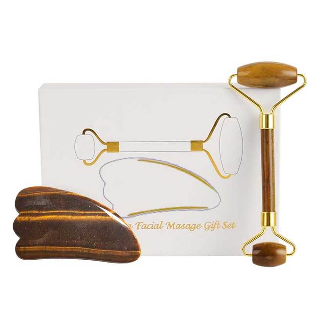 Eye Jade Roller Natural Stone Guasha Board Anti Puffiness Facial Massager Scraper Jade Face Roller Massage Set With Box