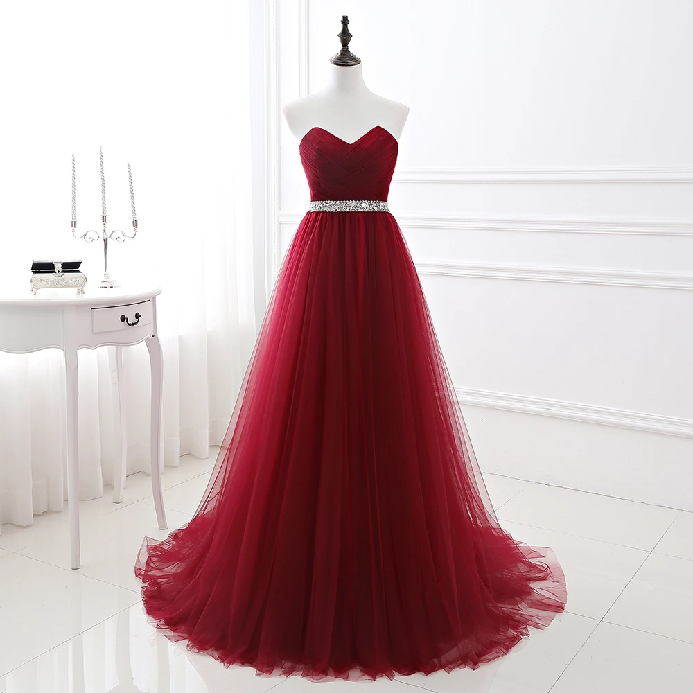 Vestido Formal de tul con lentejuelas para mujer, vestido noche rojo vino, escote en de corazón, con cuentas, para fiesta de graduación|Vestidos de noche| - AliExpress