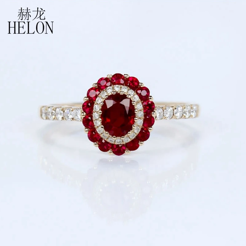 HELON кольца для женщин, 18 К, розовое золото, натуральный 0.98Ct рубин, Подлинные Бриллианты, вечерние кольца на годовщину, кольца, хорошее ювелирное изделие, подарок