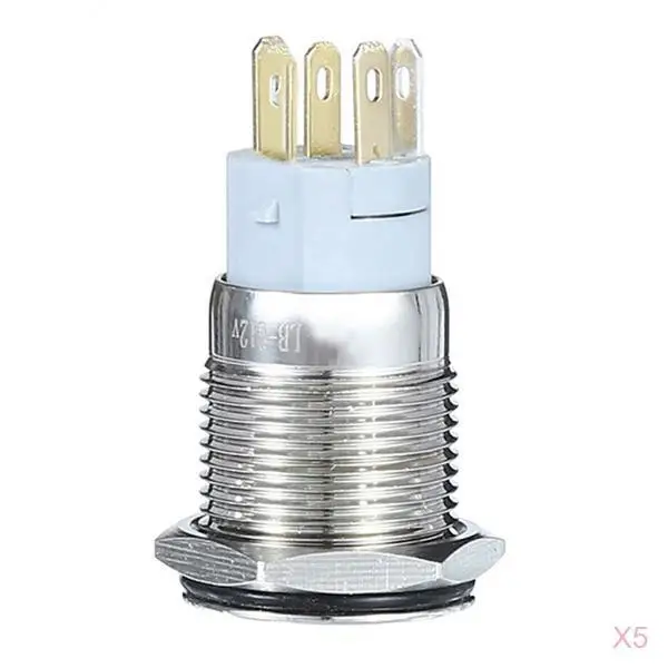 5x Latching Push Button Switch Aluminium Alloy Stainless Steel Shell for 16mm with 12V Red LED Light