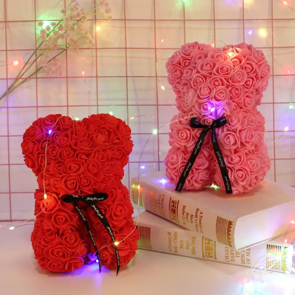 

QIFU 25cm Foam Bear of Roses Big Teddy Bear Rose Valentine's Day Gifts Red Small Rose Fake Artificial Flowers Wedding Decoration