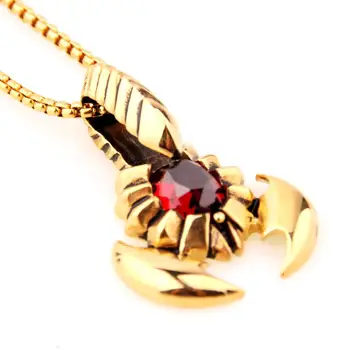

New Stainless Steel Charming Gold Red Stone Scorpions Men's Women's Daily Jewelry Pendant Necklace Free Box Link Chain 24inch