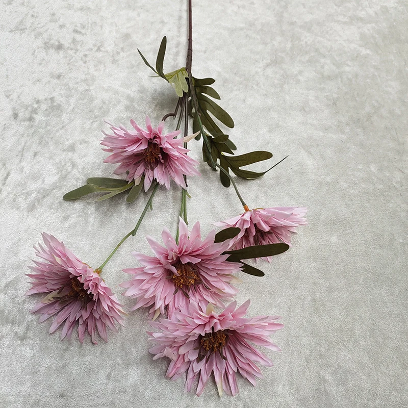 JAROWN 5 Head Artificial Firework Chrysanthemum Wedding Flower Arrangement Decoration Floral Decor Living Room Garden Fake Flower Silk Flower (6)