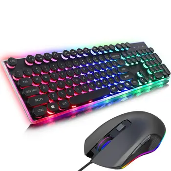 

Russian/English Gaming Keyboard LED 3-Color USB Wired Colorful Breathing Backlit Waterproof Computer Crack Keyboard 104 keys