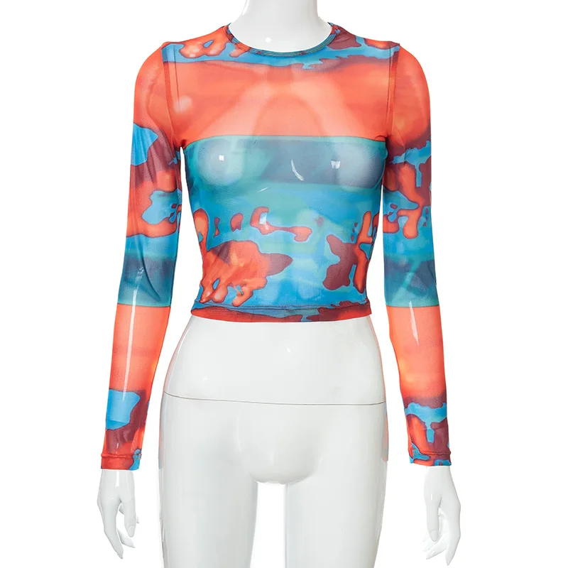 Y2K Mesh Top Women Streetwear Long Sleeve Graphic Tee See Through O Neck Tops Slim Anime T-shirt Sexy Crop Top Women Clothing Y2K Mesh Top Women Streetwear Long Sleeve Graphic Tee See Through O Neck Tops Slim Anime T-shirt Sexy Crop Top Women Clothing