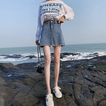 

Super hot a-line denim short skirt female spring and summer 2020 new high waist was thin trousers skirt white package hip skirt