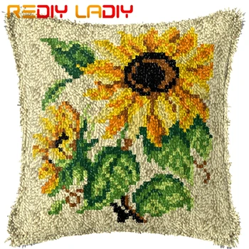 

Latch Hook Cushion Gold Sunflowers Pre-Printed Canvas Cushion Cover Acrylic Yarn Crochet Pillow Case Hobby & Crafts Home Decor