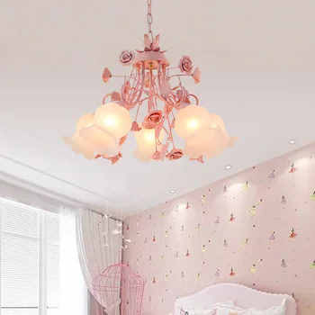 

Pink Children's Room Chandelier Warm Bedroom Dining Room Rose Chandeliers Ceiling Lighting Korean Princess led lights