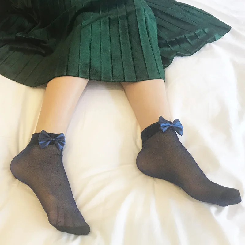 Женские носки; женские носки; calcetines mujer meias; сезон весна-осень; яркие шелковые тонкие бархатные пикантные носки с бантом; skarpetki chaussettes e girl