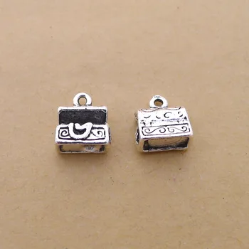수제 귀걸이 참 DIY 액세서리, 쥬얼리 펜던트 팔찌, 앤티크 실버 컬러 박스 참, 10 개, 9x11mm
