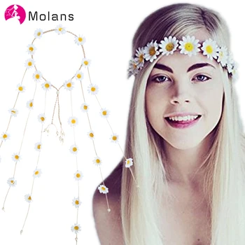 

Molans Novelty Floral Fall Sunflower Crowns Hair Wreath Bridal Headpiece Festivals Feather Headbands Party Wedding Garlands