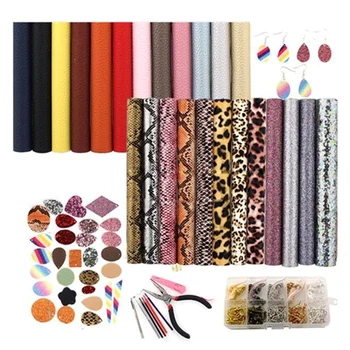 

24 Pieces Earring Making Kit Double-Sided Faux Leather Sheet and Tools Jewellery Craft Making Supplies