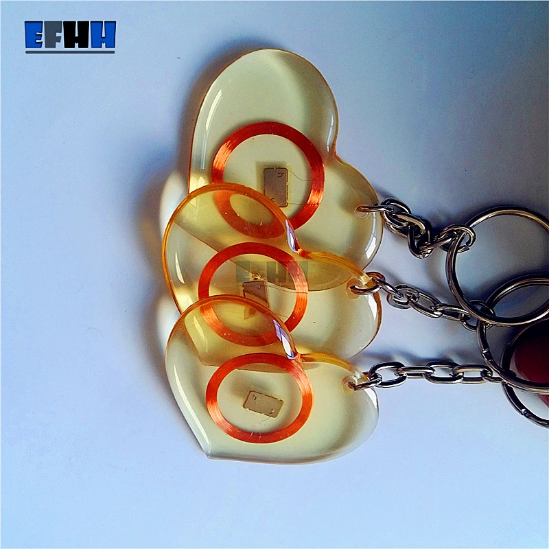 EM4100 125 кГц TK4100 ID прозрачные брелоки клеевой карты RFID (тип сердца) брелок для ключей