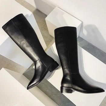 

New Knee High Boots for Women Genuine Leather Party Night Club Chelsea Shoes Woman Calf Boots Autumn Warm High Boots