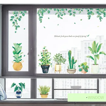 

Green Theme Wall Stickers Set Simple Home Decor Plant Potted Eye Protection Small Fresh Japanese Style Window Living Room Decal