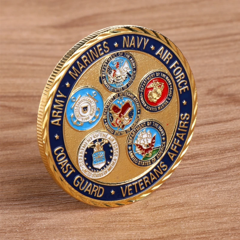 Памятная коллекция монет Художественное покрытие золотой пять морской охраны американская армия