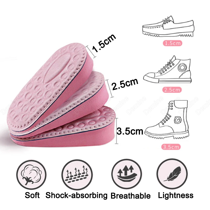 Demine Height Increase Shoe Insoles for Women Comfort Eva Memory Foam Shoes Sole Inserts Foot Heel Lift Pad Heightening Insoles