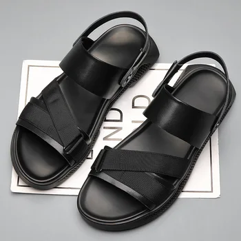 

2020 Genuine Leather Shoes Men Sandals Fashion Mens Beach Sandals Flat Summer Holiday Shoes Cow Leather Male Footwear A2316